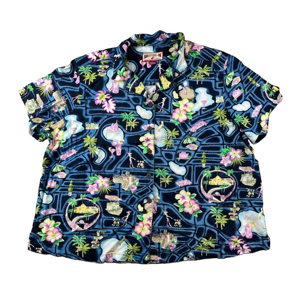 Caribbean Joe Women's Shirt Plus Size 3X Tropical Hawaiian Button Up Poodle